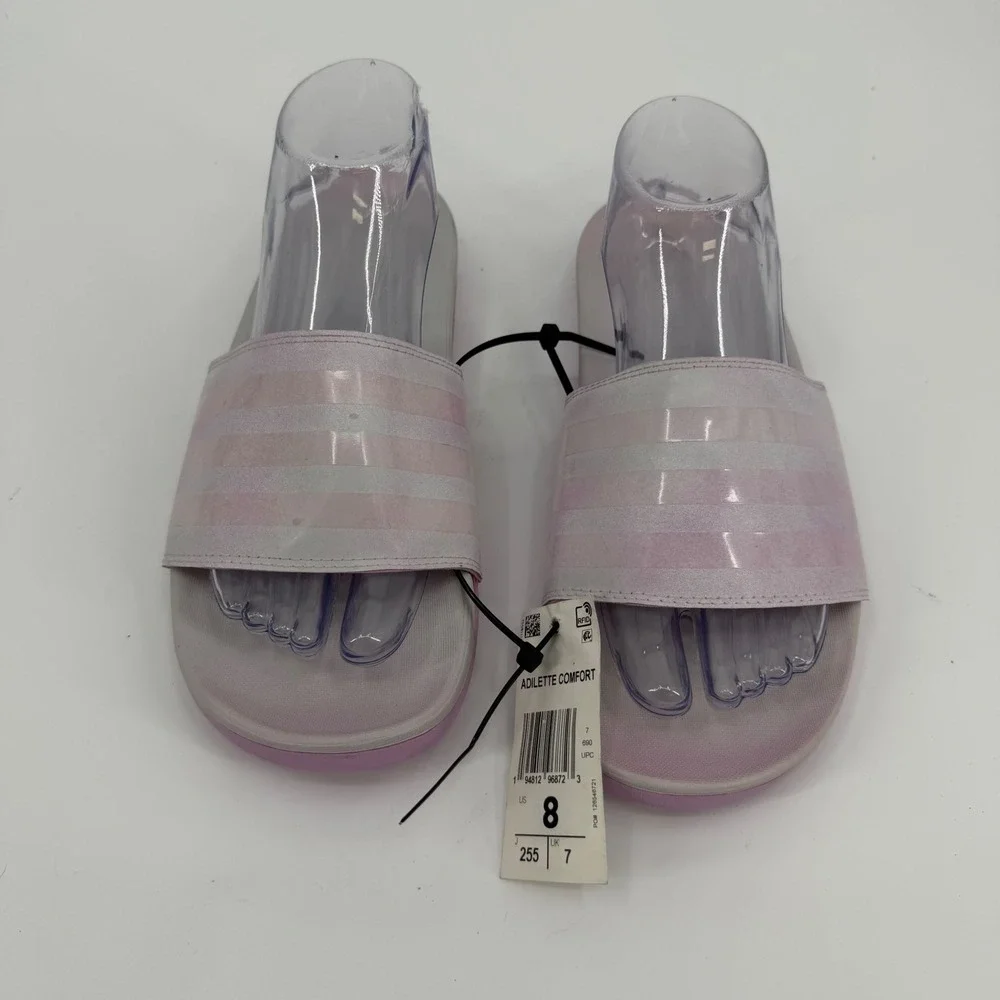 Adidas Adilette Comfort Slides Lilac White Womens 8 Athletic Sandals